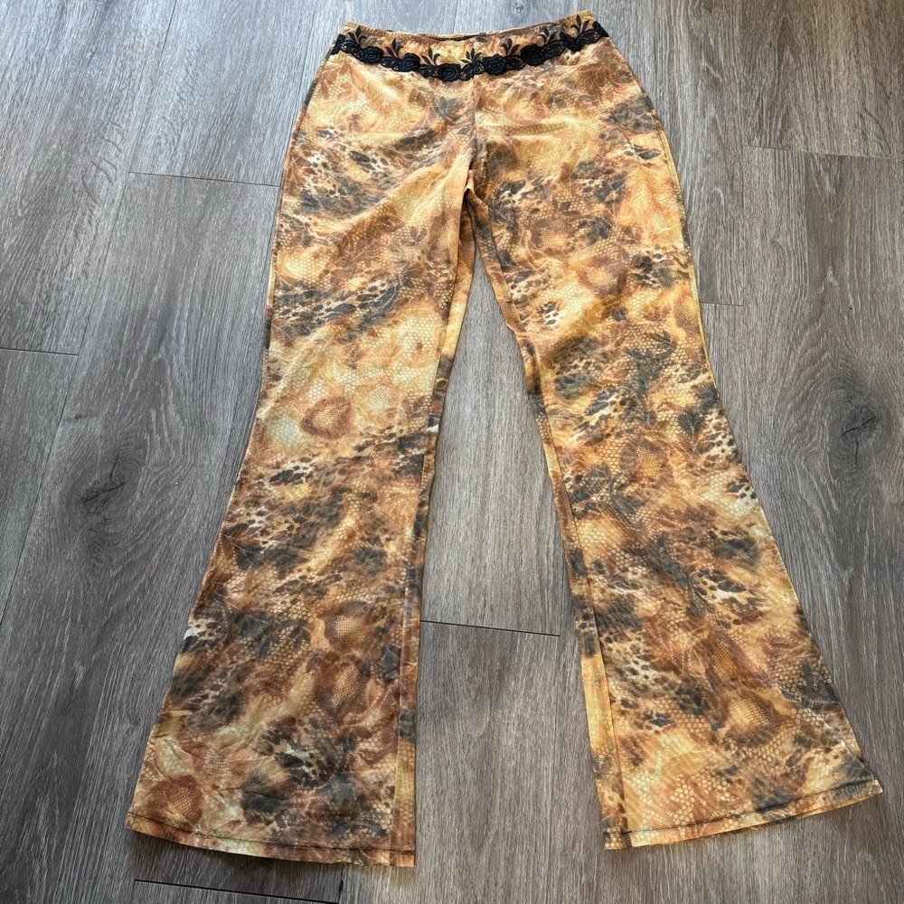 Flared Snake Leopard Print Mesh Women’s Small Y2K Festival Sheer Pants